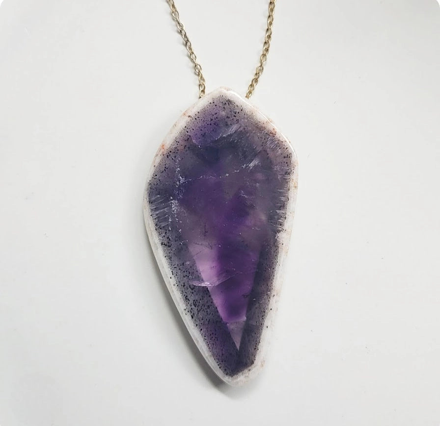 Phantom Amethyst Amulet & Brass Pendant Necklace