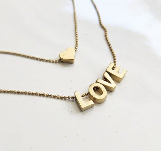 Love and Hearts Word Charm Beaded Necklace and Earrings Set