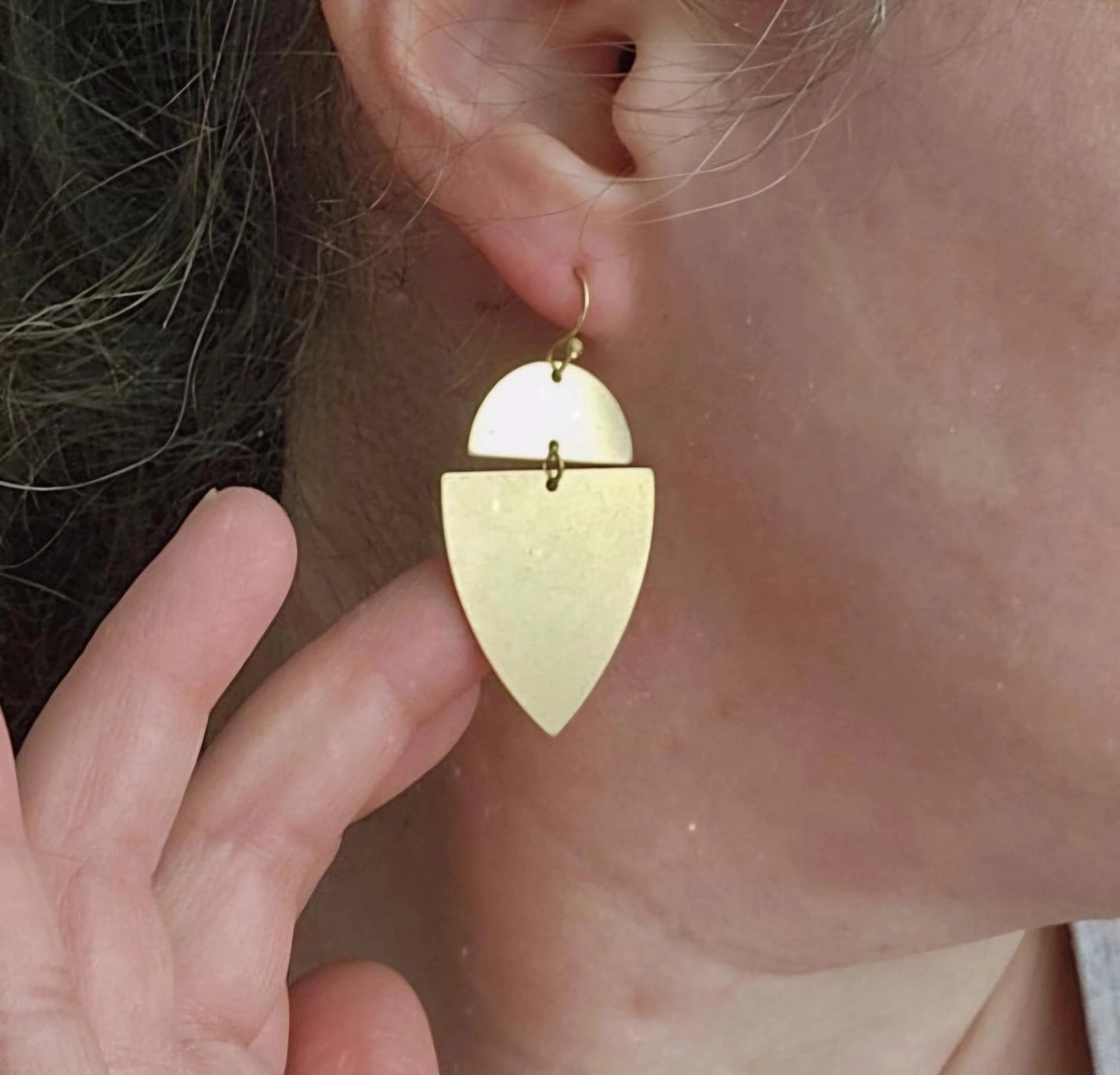 Edgy Chic Brass Geometric Shield Dangle Earrings
