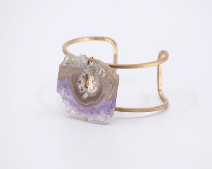 Natural Amethyst Druzy and Brass Wire Wrapped Cuff Bracelet