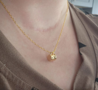 Gold Plated Cafe Inscribed Coffee Mug & Bean Charm Necklace