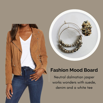 Grounding Dalmatian Jasper and Brass Hoop Earrings and Ring