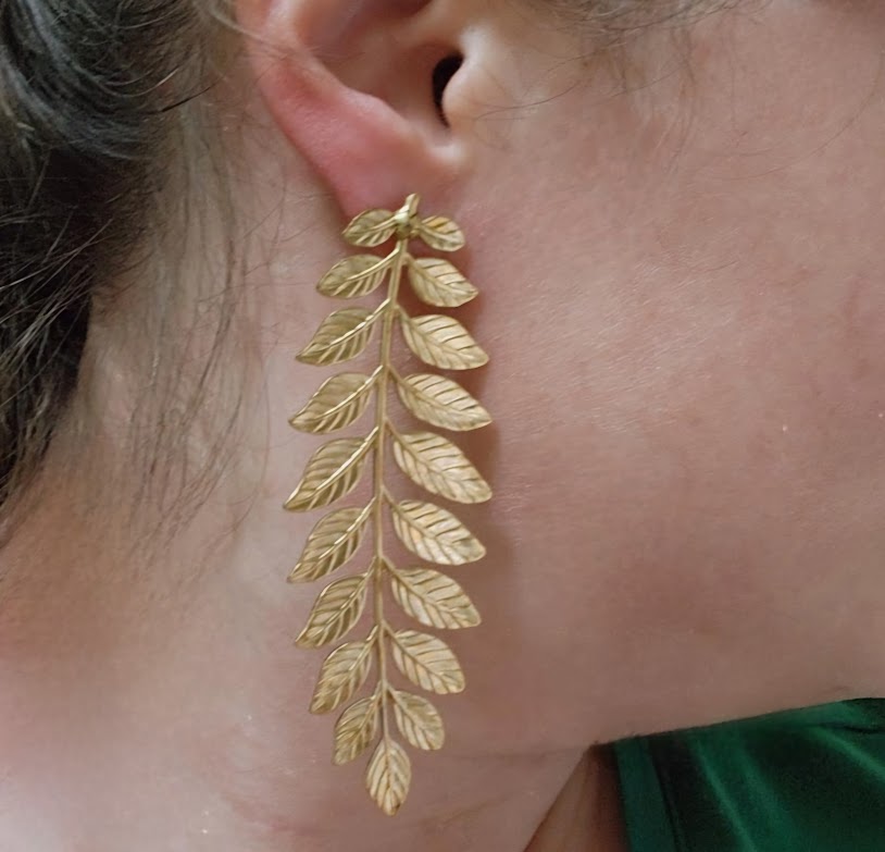 Brass Fern Frond and Boston Fern Post Statement Earrings
