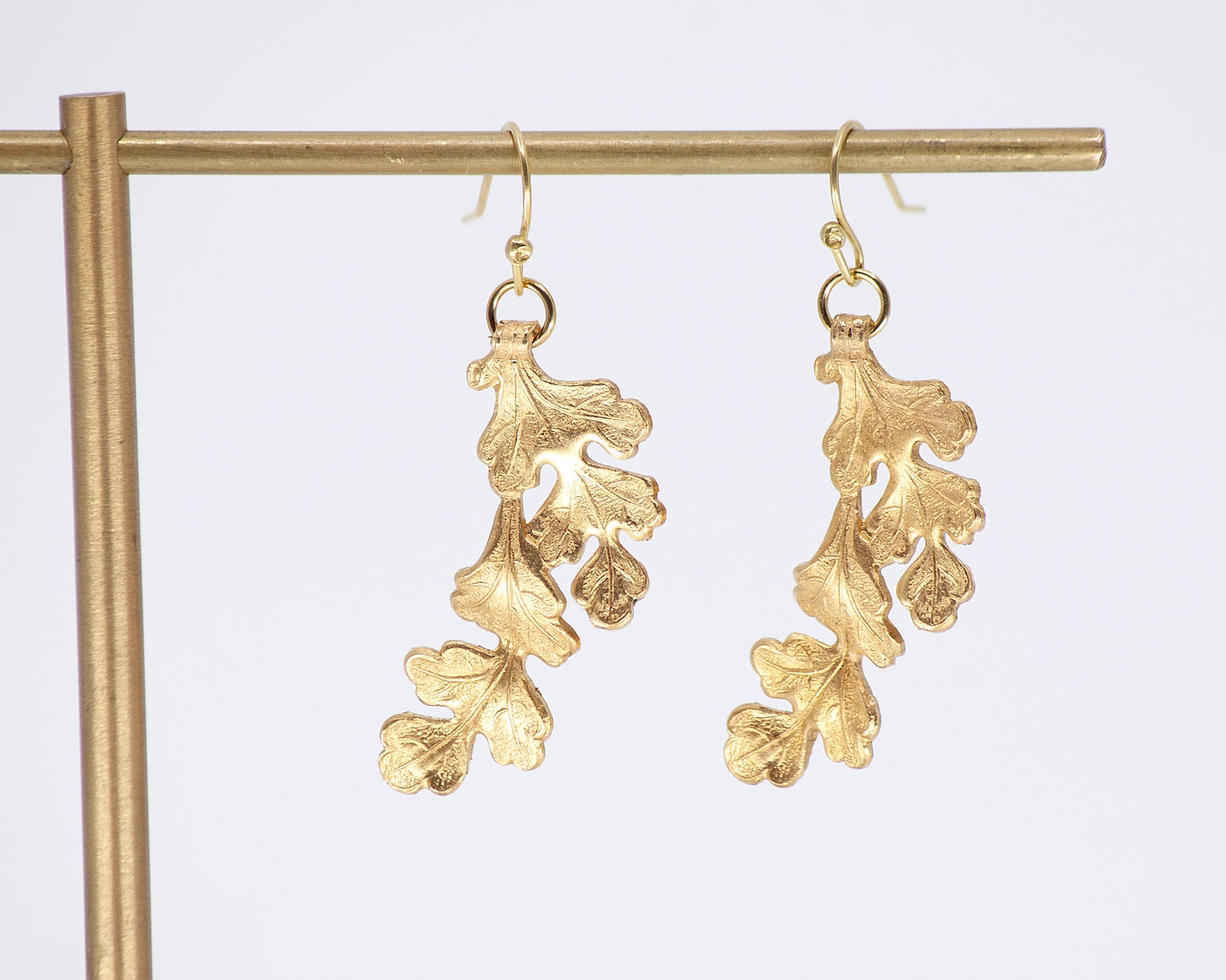 Brass Oak Leaf Cluster Earrings, Thanksgiving Style