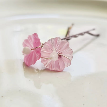 Light Blue, Pink & Moonstone Vintage Lucite Flower Hairpin