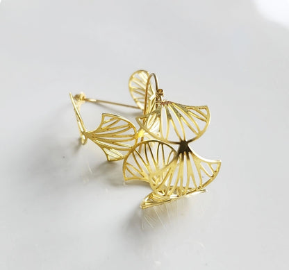 Brass Fern, Olive & Myrtle Leaf Hoop Dangle Earrings