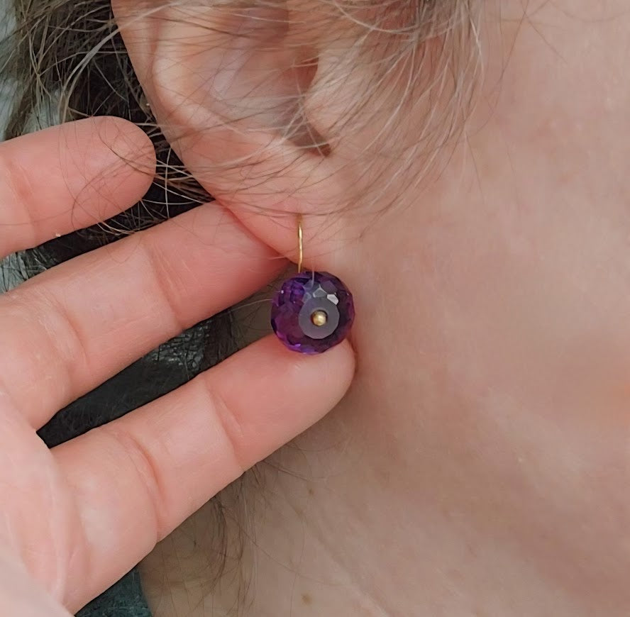 Amethyst Maximalist Huggie Dangle Earrings, Zodiac Stone