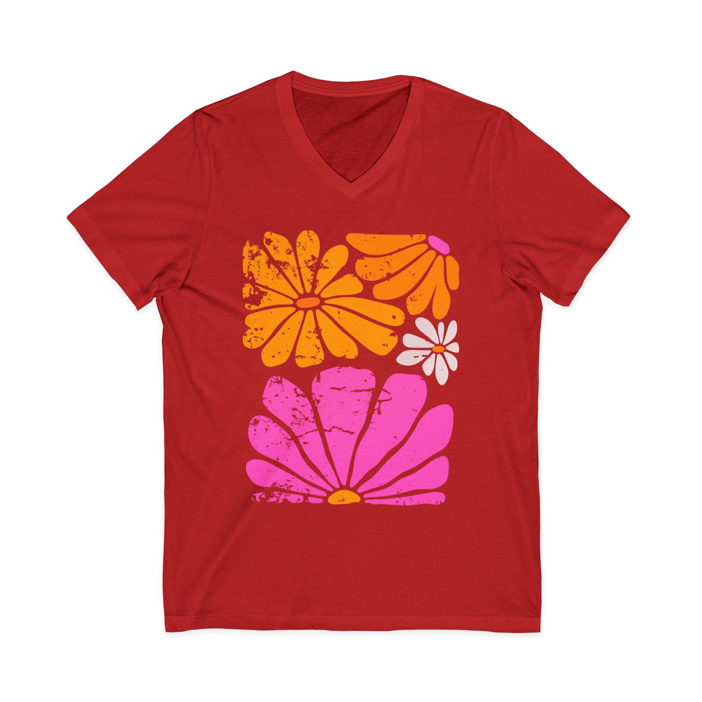 Sunbloom Boho Vintage Floral - Short Sleeve V Neck