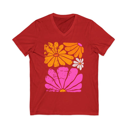 Sunbloom Boho Vintage Floral - Short Sleeve V Neck