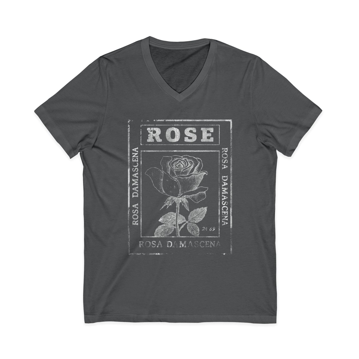 Rosa Damascena, Vintage Faded Print - Short Sleeve V Neck