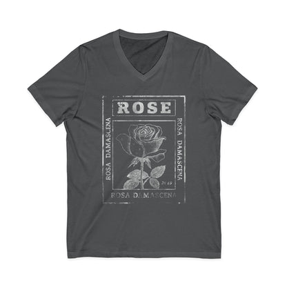Rosa Damascena, Vintage Faded Print - Short Sleeve V Neck
