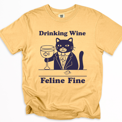 Drinking Wine, Feline Fine - Comfort Colors Relaxed Fit Premium T Shirt