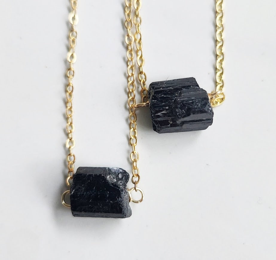 Earthy Black Tourmaline Natural Crystal Focal Necklace