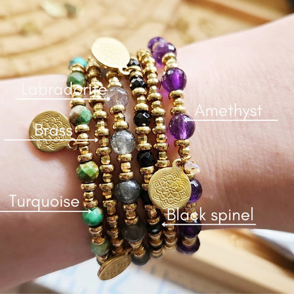 Gemstone & Lotus Charm Meaningful Beaded Stretch Bracelets