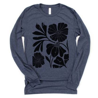 Artistic Boho Floral Print - Bella Canvas Super Soft Long Sleeve T Shirt