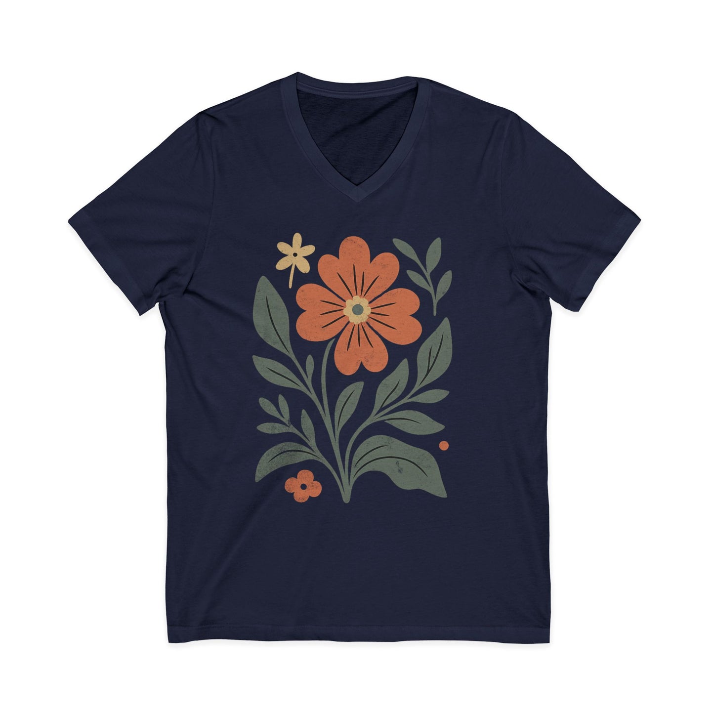 Vintage Distressed Orange Flower - Short Sleeve V Neck