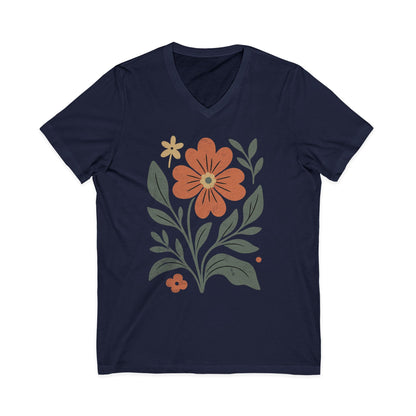 Vintage Distressed Orange Flower - Short Sleeve V Neck