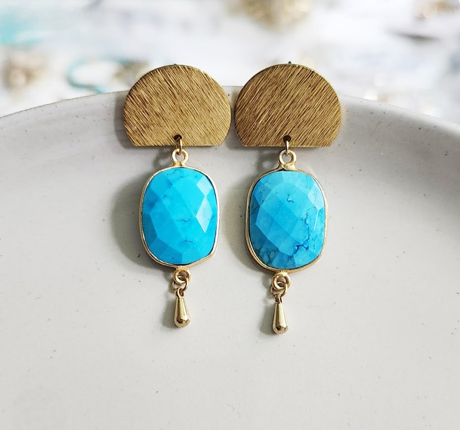 Blue Lapis and Turquoise Geometric Dangle and Drop Earrings