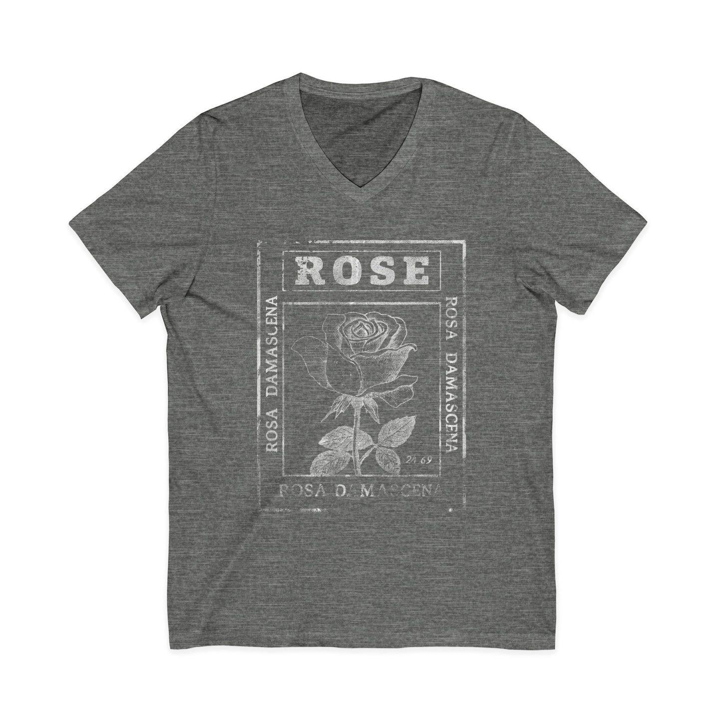 Rosa Damascena, Vintage Faded Print - Short Sleeve V Neck