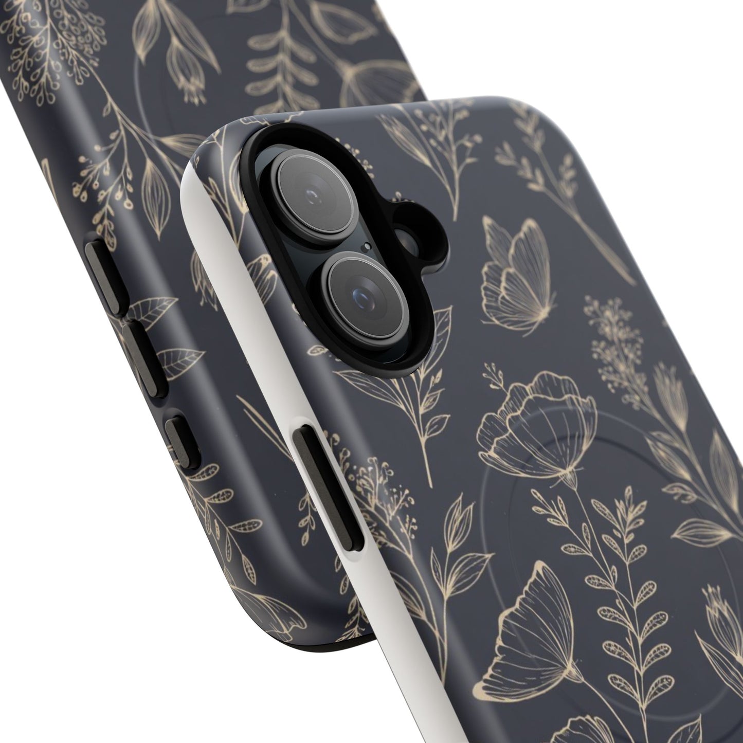 Floral Woodgrain Tough Magnetic Phone Case — Navy Botanical Protection