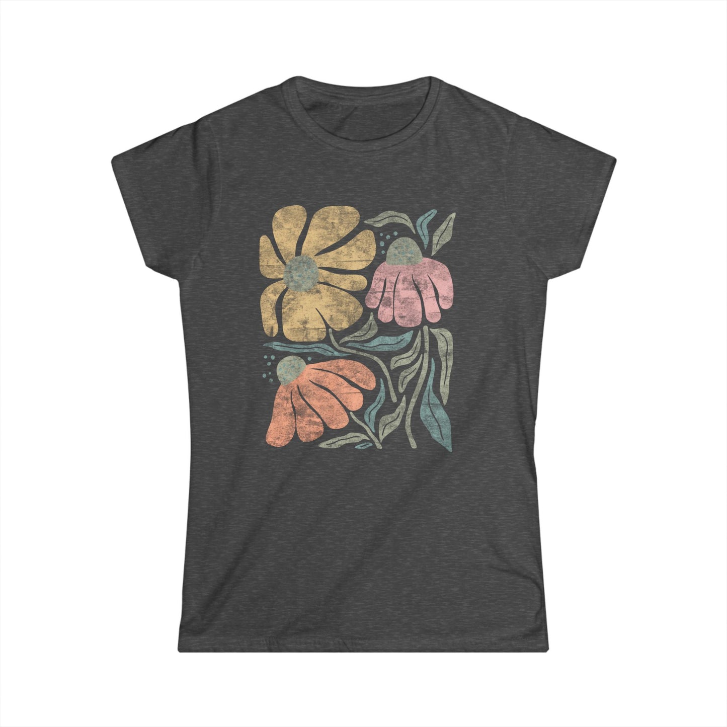 Faded Funky Floral Print - Women's Cut Fitted Tee