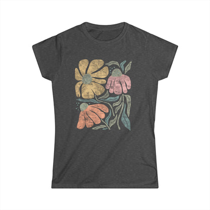Faded Funky Floral Print - Women's Cut Fitted Tee