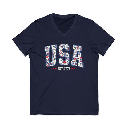 Floral USA - Short Sleeve V Neck