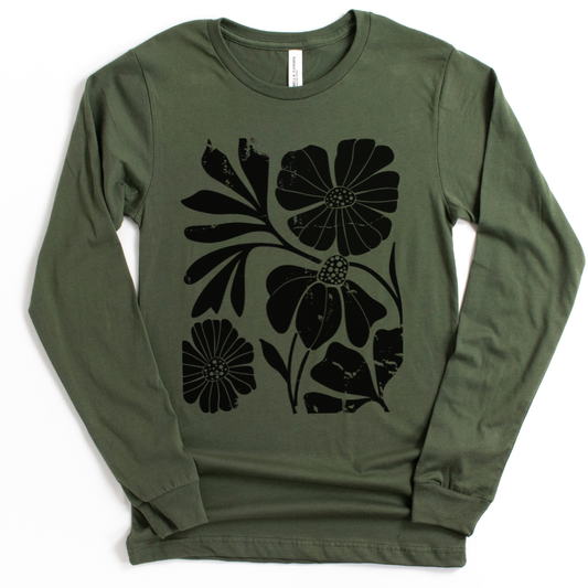 Artistic Boho Floral Print - Bella Canvas Super Soft Long Sleeve T Shirt