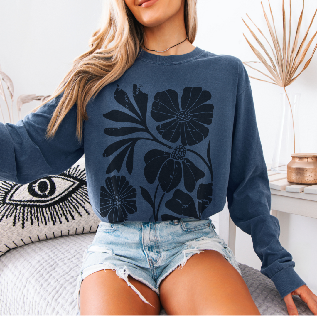 Artistic Boho Floral- Comfort Colors Premium Long Sleeve T Shirt