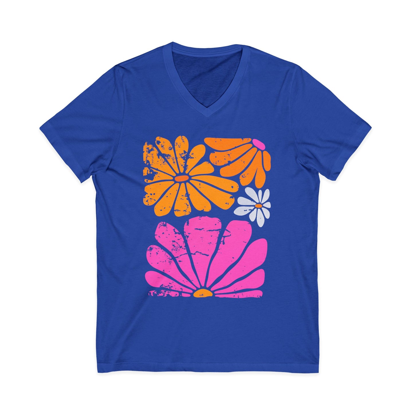 Sunbloom Boho Vintage Floral - Short Sleeve V Neck