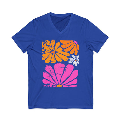 Sunbloom Boho Vintage Floral - Short Sleeve V Neck