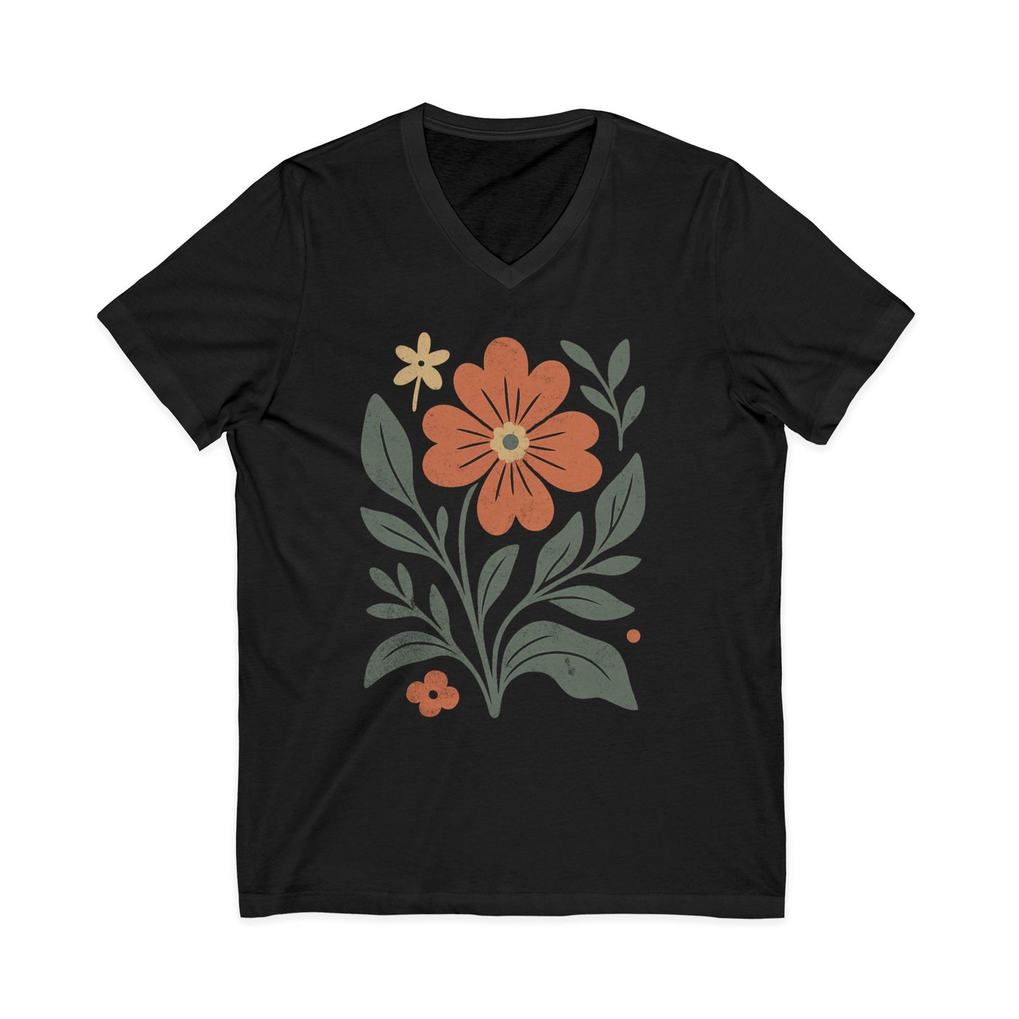 Vintage Distressed Orange Flower - Short Sleeve V Neck