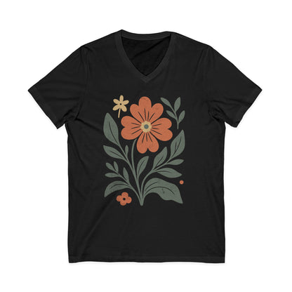 Vintage Distressed Orange Flower - Short Sleeve V Neck