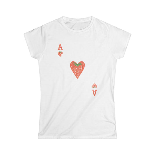 The Ace Of Strawberries, Vintage Distressed Print - Women's Softstyle Tee