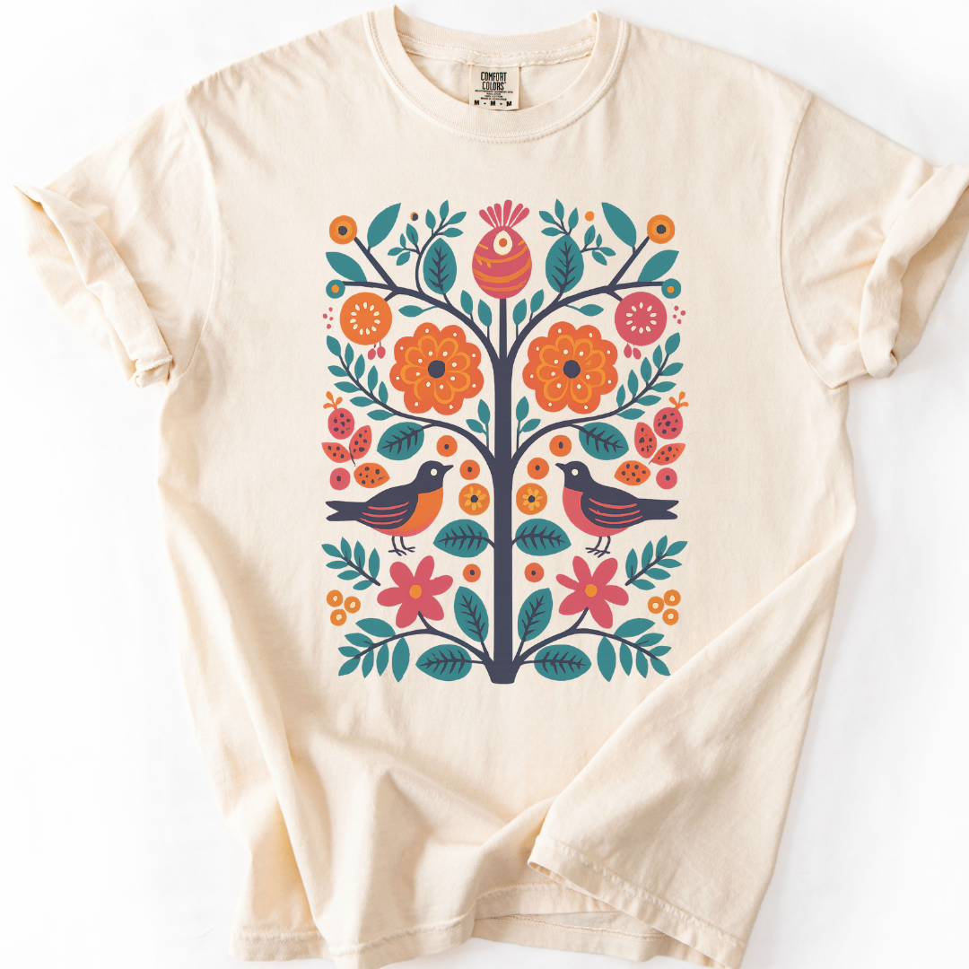 Folk Art Plant Print -  Comfort Colors Relaxed Fit Premium T Shirt