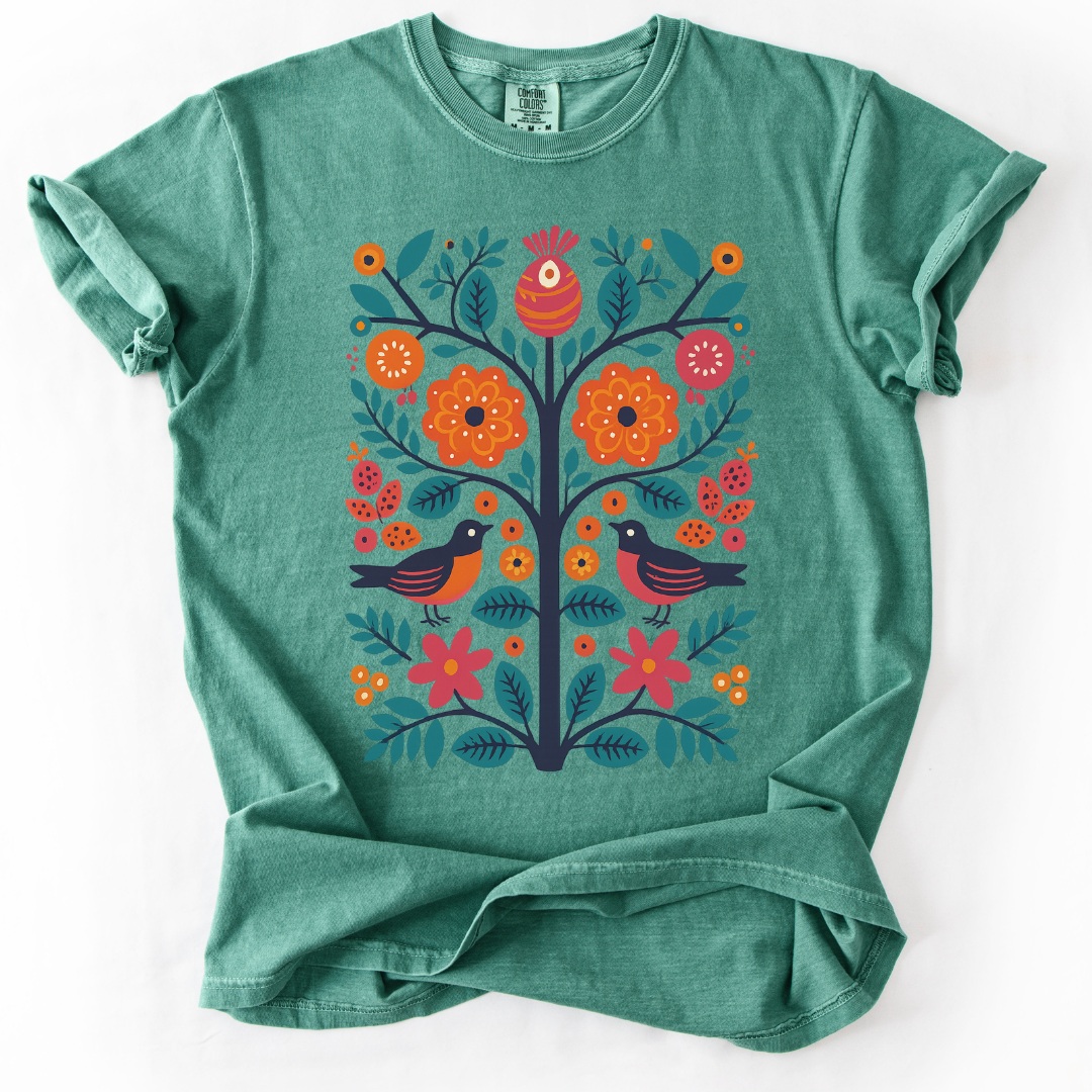 Folk Art Plant Print -  Comfort Colors Relaxed Fit Premium T Shirt