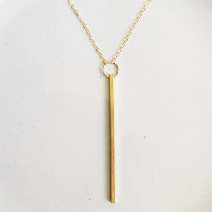 Brass Bar Long Dangle & Post Earrings and Pendant Necklace