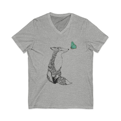 Fox & Butterfly- Short Sleeve V-Neck Tee
