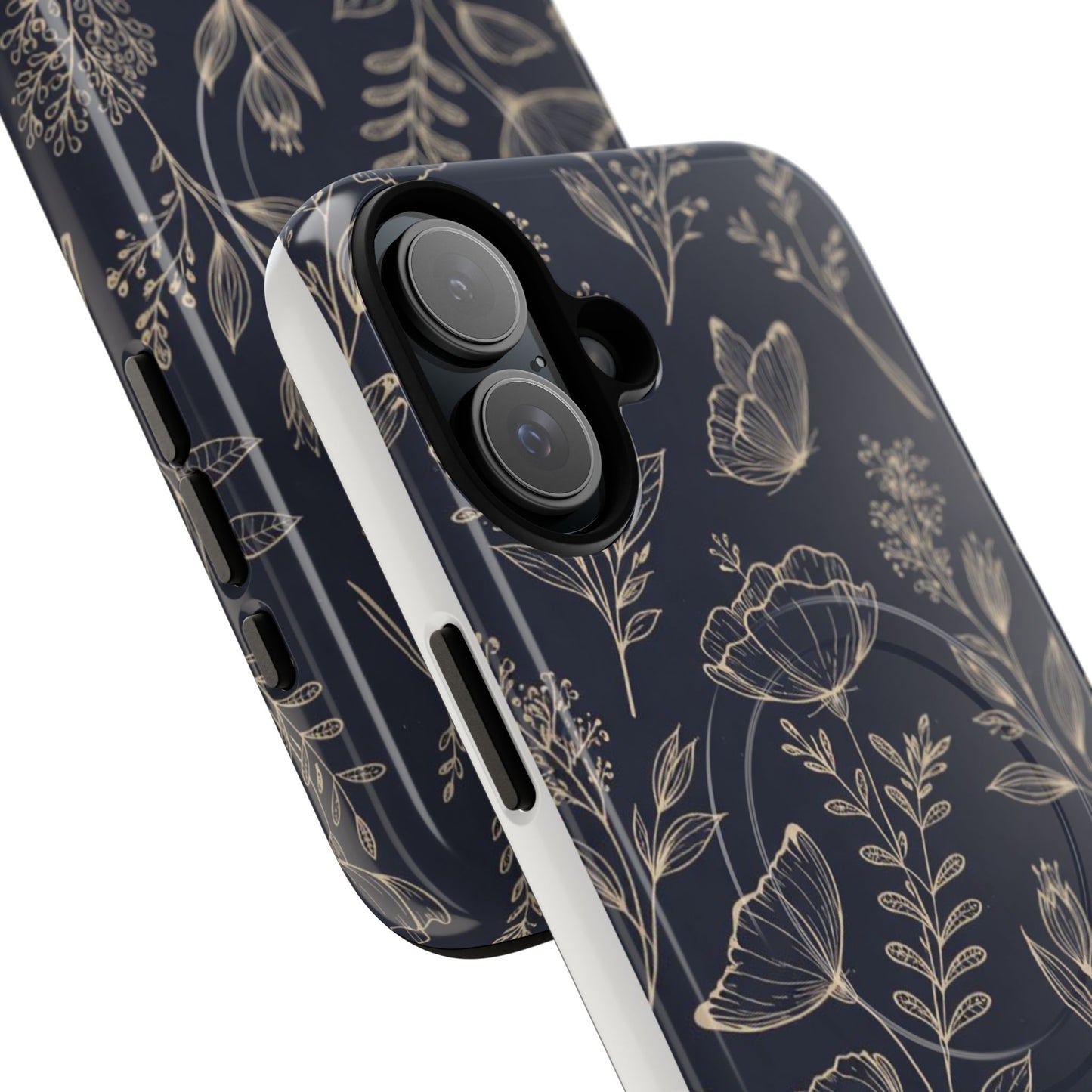 Floral Woodgrain Tough Magnetic Phone Case — Navy Botanical Protection