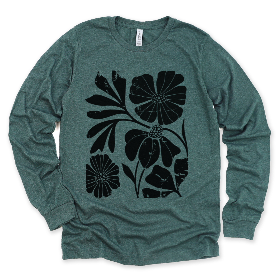 Artistic Boho Floral Print - Bella Canvas Super Soft Long Sleeve T Shirt