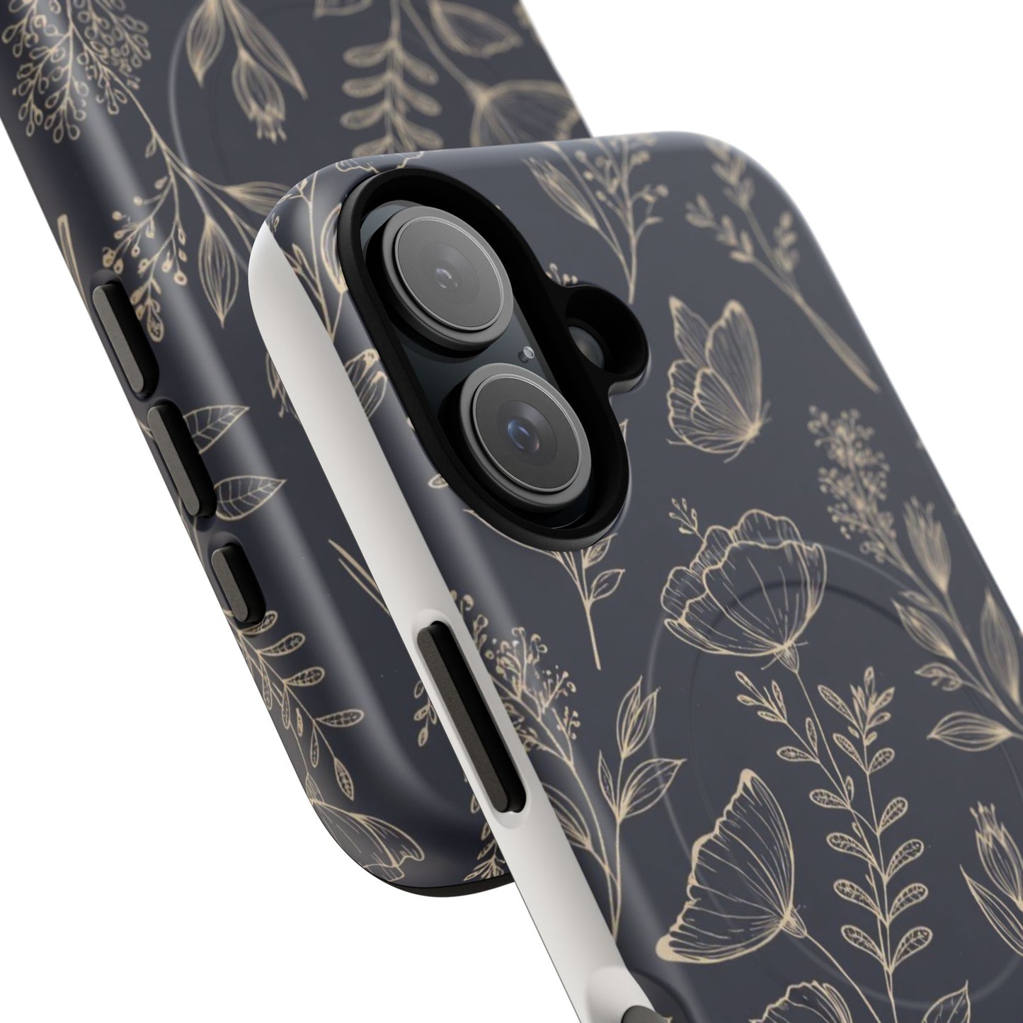 Floral Woodgrain Tough Magnetic Phone Case — Navy Botanical Protection