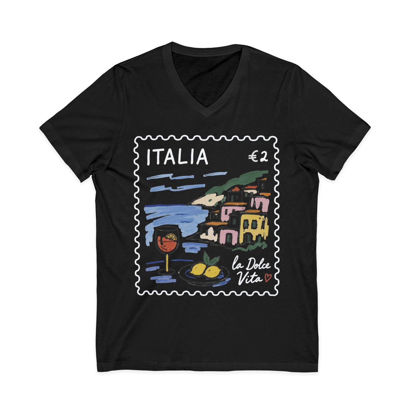 Postage From Positano - Short Sleeve V Neck
