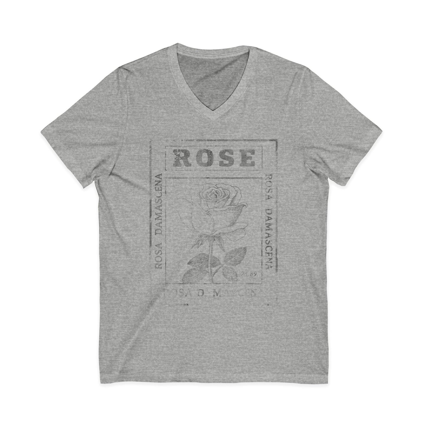 Rosa Damascena, Vintage Faded Print - Short Sleeve V Neck