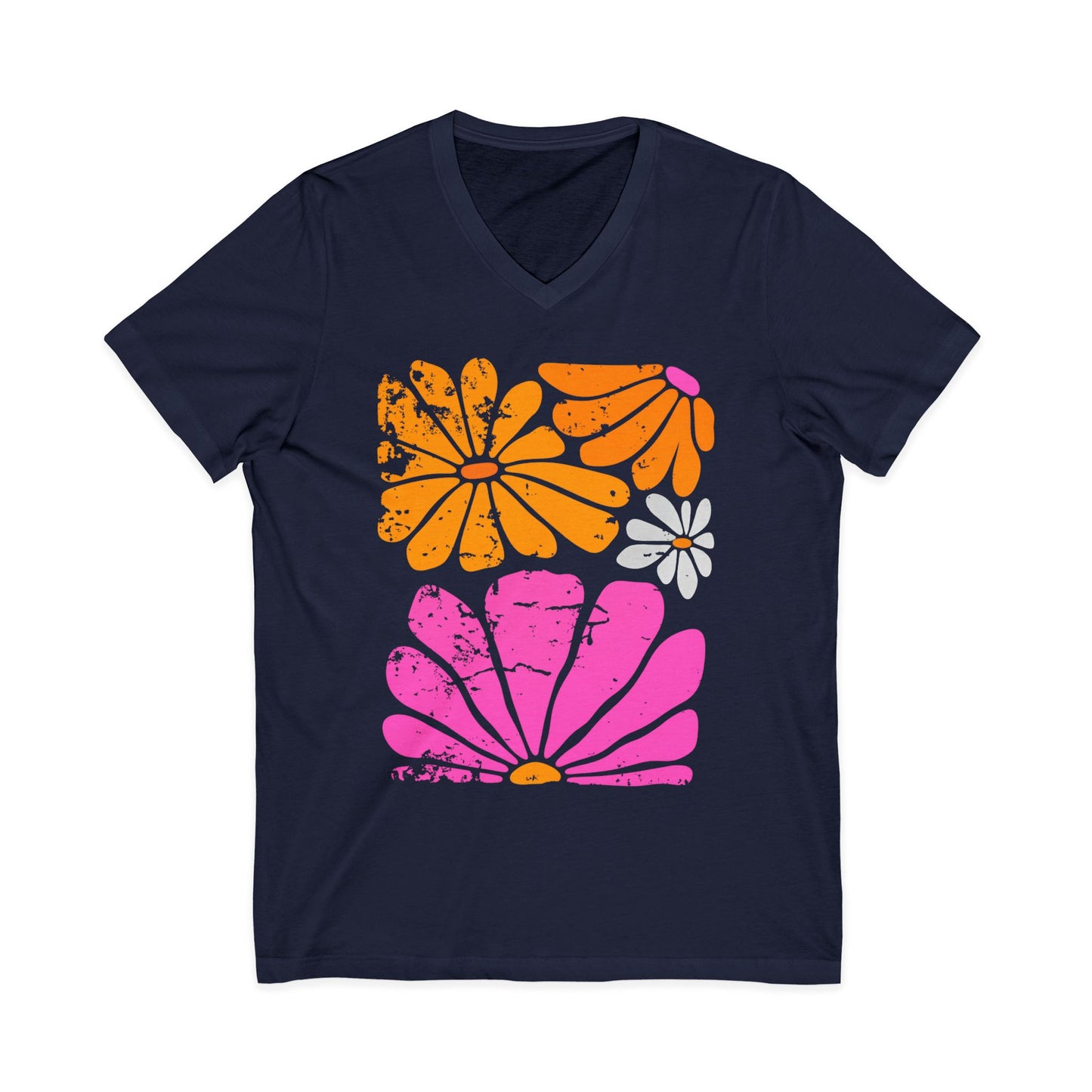 Sunbloom Boho Vintage Floral - Short Sleeve V Neck