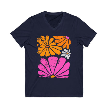 Sunbloom Boho Vintage Floral - Short Sleeve V Neck