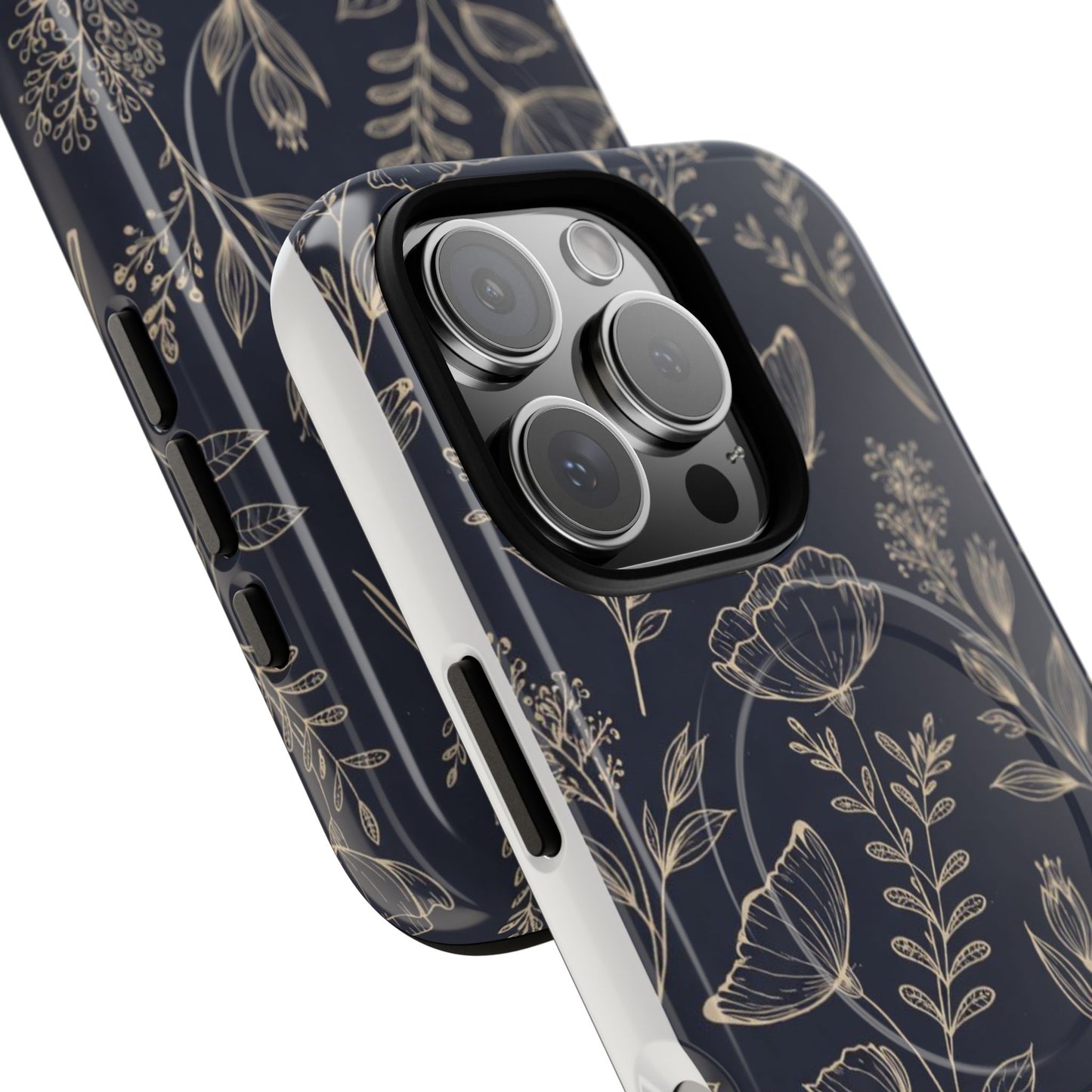 Floral Woodgrain Tough Magnetic Phone Case — Navy Botanical Protection