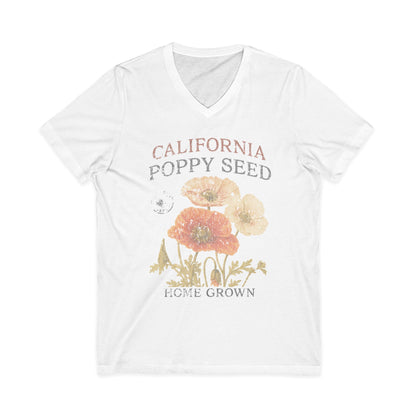 Poppy Seed, Faded Vintage Print - Short Sleeve V-Neck Tee