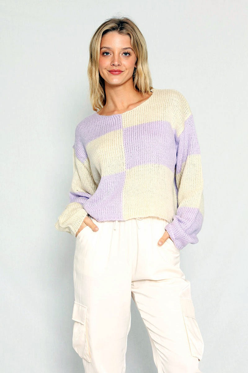 Checkered Cropped Sweater