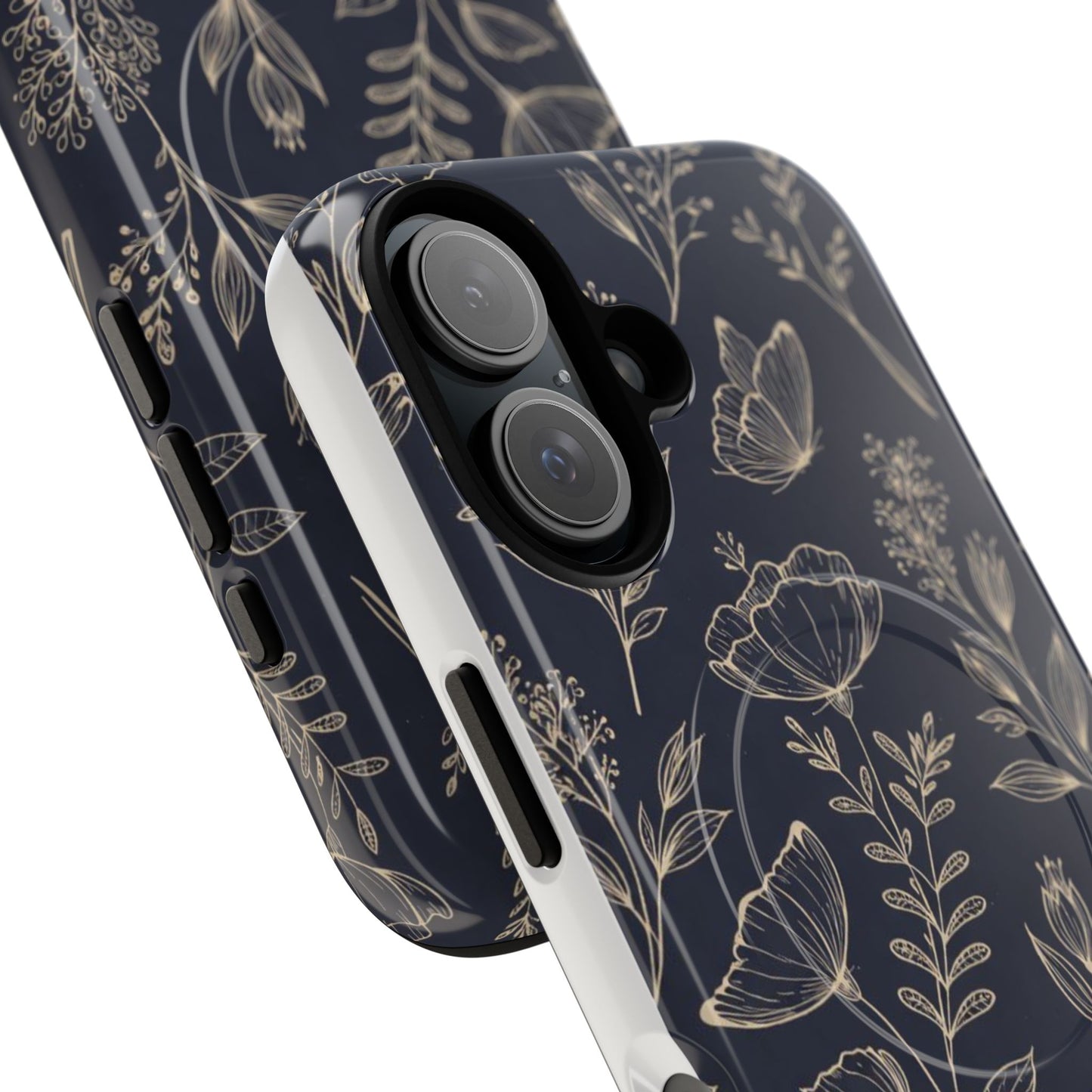 Floral Woodgrain Tough Magnetic Phone Case — Navy Botanical Protection
