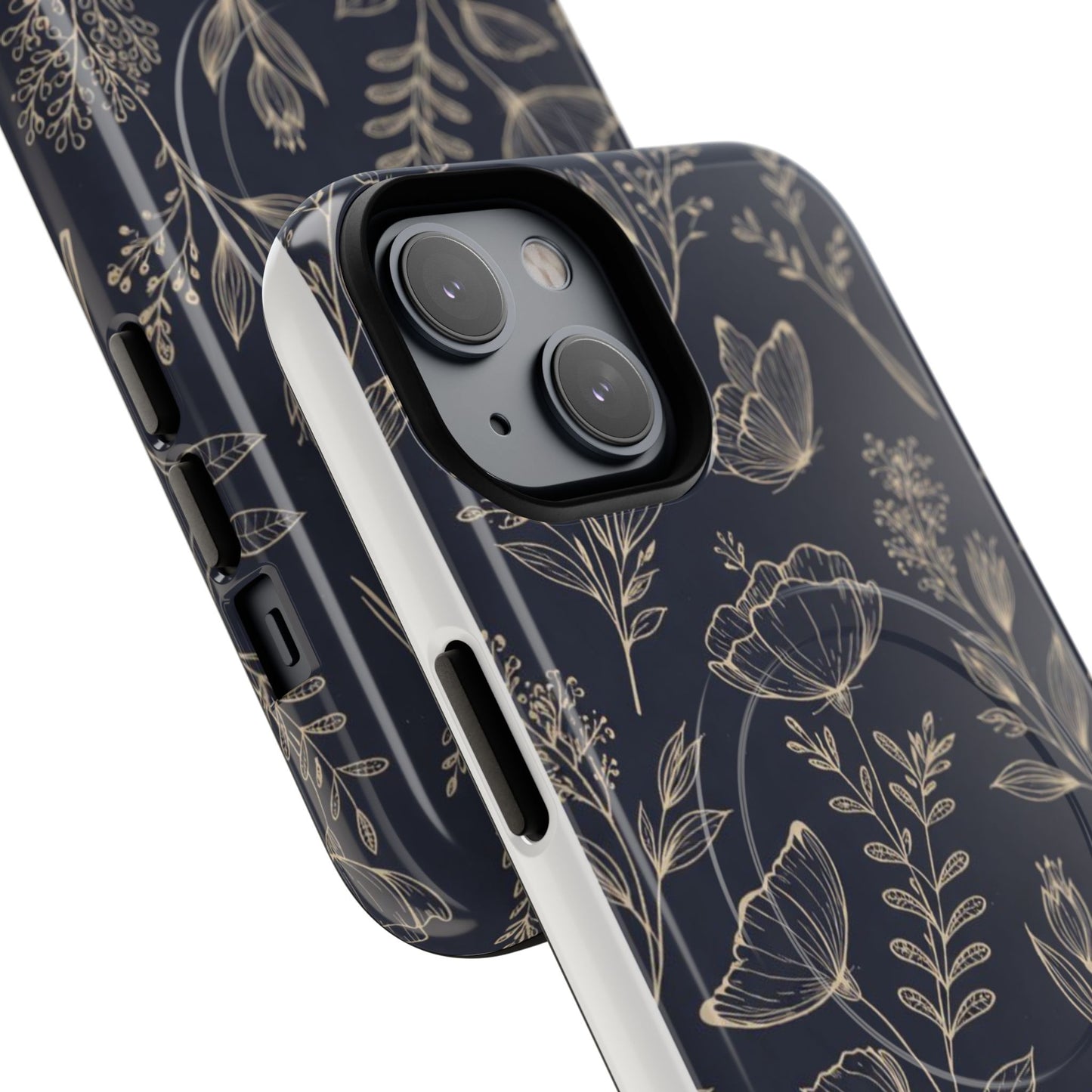 Floral Woodgrain Tough Magnetic Phone Case — Navy Botanical Protection